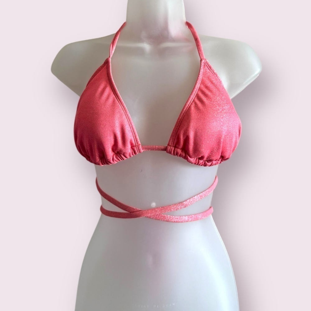 Wild Fable Metallic Pink Bikini Top Wrap Strappy NWOT Size L